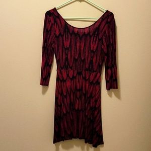 Express FEATHER PRINT SCOOP BACK SKATER DRESS